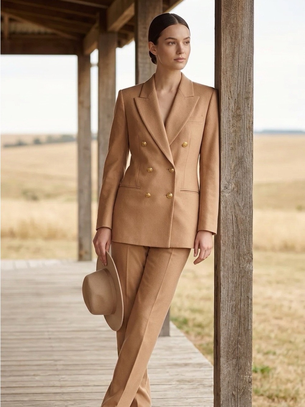 Talbots Tan Double Breasted Wool Blazer Size 4